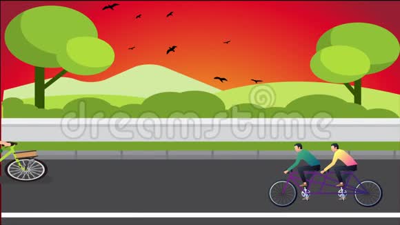 自行车和三轮车晚上在路上视频的预览图