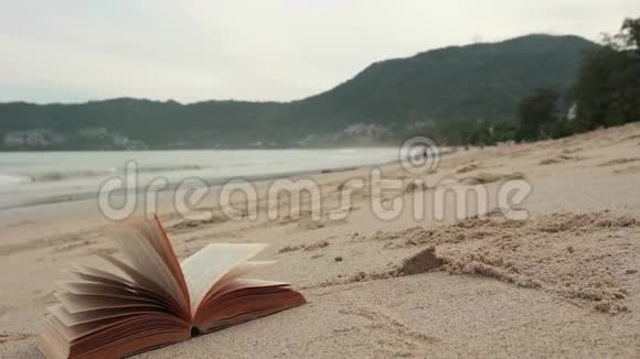 书在沙滩上随风翻页视频的预览图