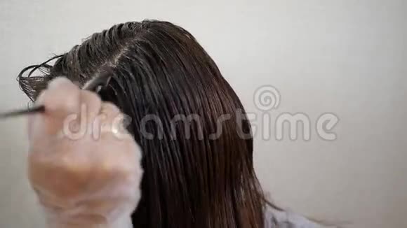 女孩在头发上涂了染料视频的预览图