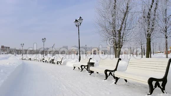 冬天公园的长凳视频的预览图