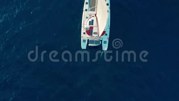 在海上航行的双体船空中拍摄在风中航行的双体船视频的预览图