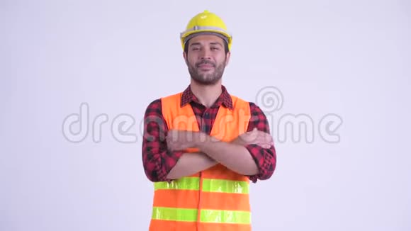 可爱的波斯人建筑工人双臂交叉微笑视频的预览图