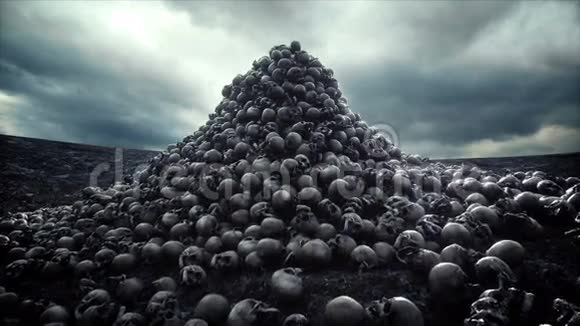 一堆头骨启示录和地狱概念真实的电影4k动画视频的预览图
