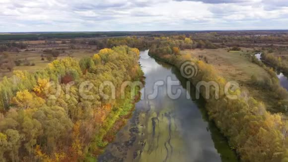鸟瞰乌克兰美丽的河流景观移动相机前进主题视频的预览图