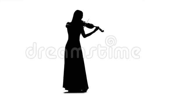 弹中提琴的女人白色背景的剪影慢动作视频的预览图