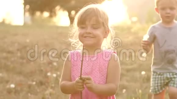 日落时公园里一个小女孩的剪影视频的预览图