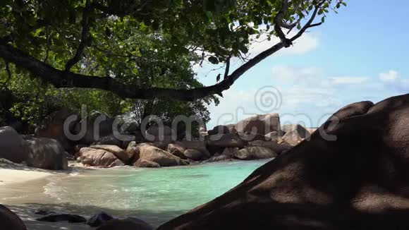 塞舌尔普拉斯林岛美丽的海景岛屿的自然位于印度洋洛基海岸视频的预览图