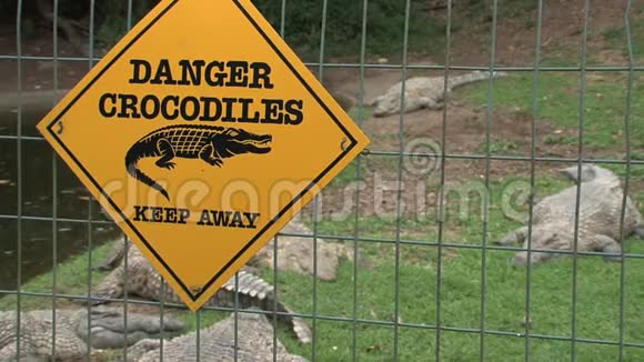 尼罗河鳄鱼围栏前的危险标志视频的预览图