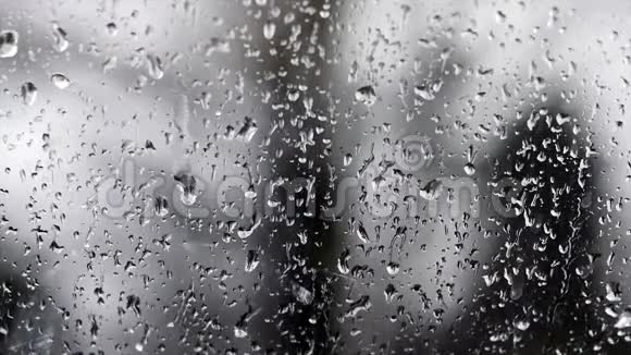 雨滴落在雨天的窗户上视频的预览图
