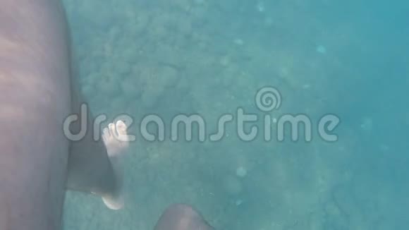 暑假期间雄性的脚在水下游泳年轻人的观点关闭慢动作视频的预览图
