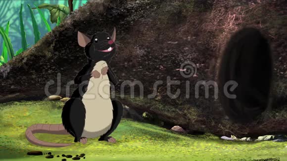 黑老鼠坐在洞边动画视频的预览图