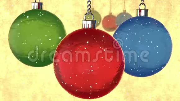 三维动画贺卡的抽象背景旋转动画水晶树玩具雪和出现文字圣诞快乐视频的预览图