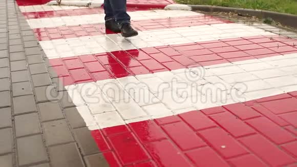 女人在雨天走在人行横道上视频的预览图