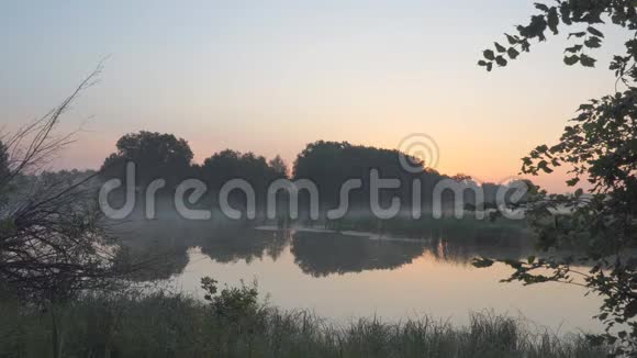 宁静的湖面上晨雾视频的预览图