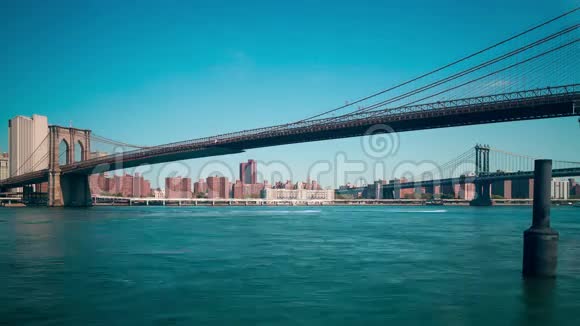 日落布鲁克林大桥全景4k时间流逝纽约视频的预览图