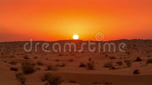 阿拉伯联合酋长国沙漠景观的金色日落时间视频的预览图