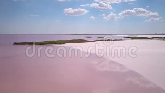 粉红湖和海岸的空中摄影视频的预览图