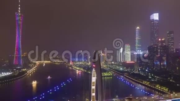 利德大桥和广州夜景鸟瞰图视频的预览图