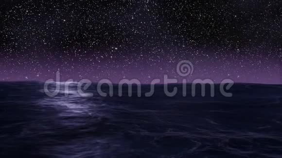 海洋和星星无限的循环美丽的迷蒙紫色和蓝色的海洋视频的预览图