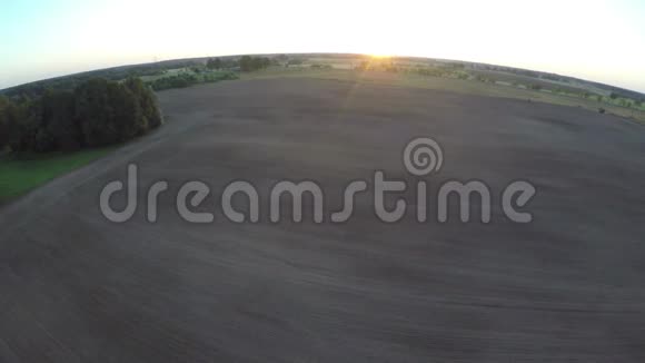 夏季结束日出覆盖田野和树木林鸟瞰视频的预览图