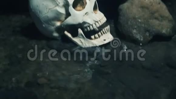 在桥下的河中关上骷髅水上死亡的概念视频的预览图