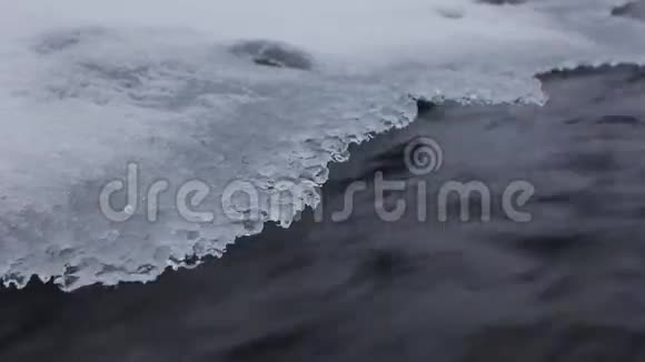 冬天的河流里有冰的水视频的预览图