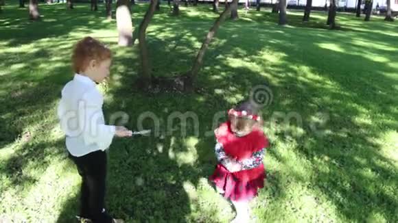 两个小女孩在公园玩肥皂泡视频的预览图