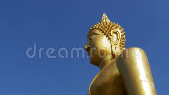 泰国寺蓝天上的大金佛雕像帕塔亚视频的预览图