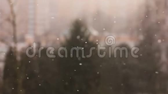城市里下雪背景模糊的建筑物视频的预览图