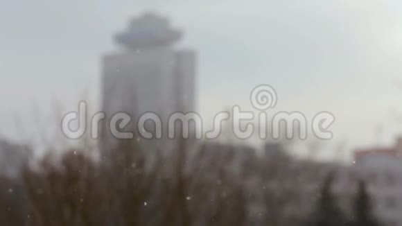 城市里下雪背景模糊的建筑物视频的预览图