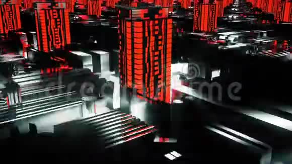 控制论未来派红色城市三维建筑科技风格的摩天大楼视频的预览图
