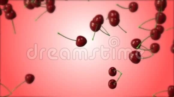 樱桃落在红色背景上视频的预览图