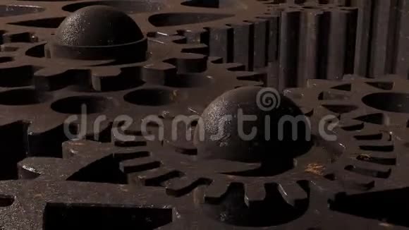 各种尺寸的生锈金属齿轮的背景视频的预览图