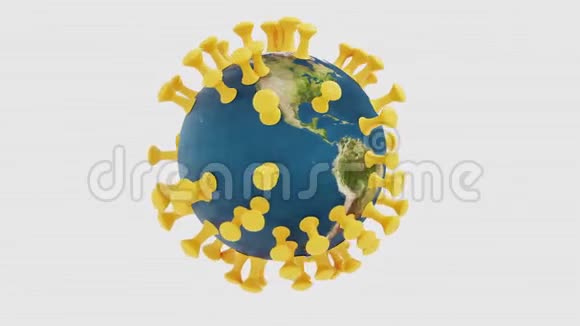 Covid19全球病毒爆发概念白底病毒3d动画循环视频4k视频的预览图