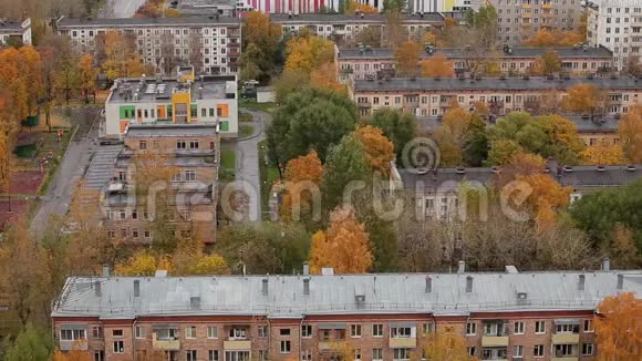 城市里的秋天五彩树房子颜色变淡视频的预览图