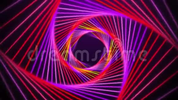 紫红黄抽象无限几何隧道发光光方扭曲线动画无缝循环视频的预览图