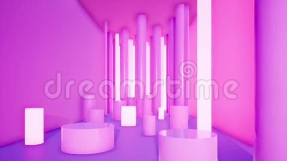 带有管的抽象运动背景粉色和紫色霓虹灯现代照明4k动画3d渲染视频的预览图