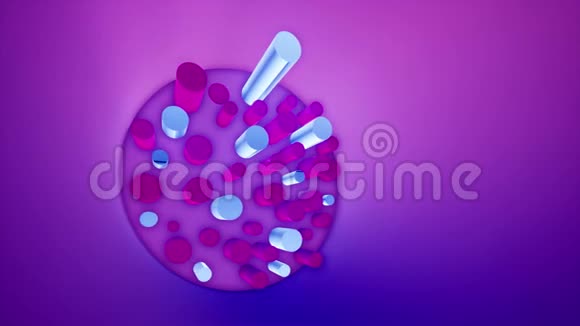 抽象霓虹灯紫色背景与圆圈三维渲染4k动画视频的预览图