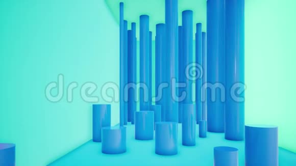 带有管的抽象运动背景蓝色和绿色霓虹灯4k动画三维渲染视频的预览图