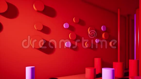 带有圆圈的抽象红色背景3d渲染4k动画平底锅左镜头视频的预览图