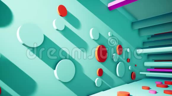抽象三维渲染绿色背景与彩色圆圈4k动画视频的预览图