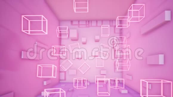 带有霓虹灯盒的抽象淡粉色运动背景3D渲染视频4K3840x2160视频的预览图