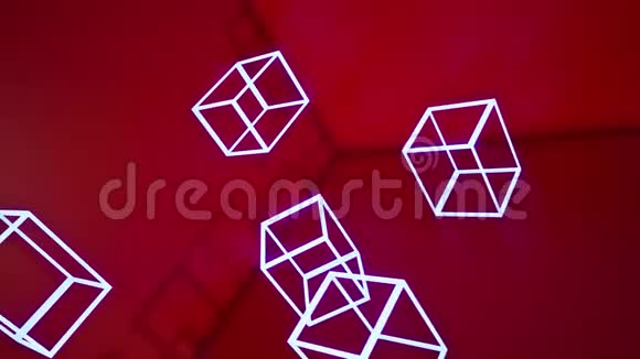 红色抽象背景与霓虹灯立方体3D渲染视频超高清4K3840x2160视频的预览图
