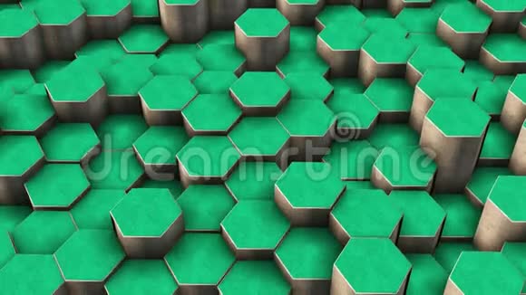 抽象绿色六角背景随机运动三维动画石头材料视频的预览图