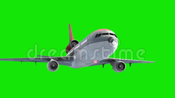 空中客机空中云绿色屏幕前3D渲染动画视频的预览图