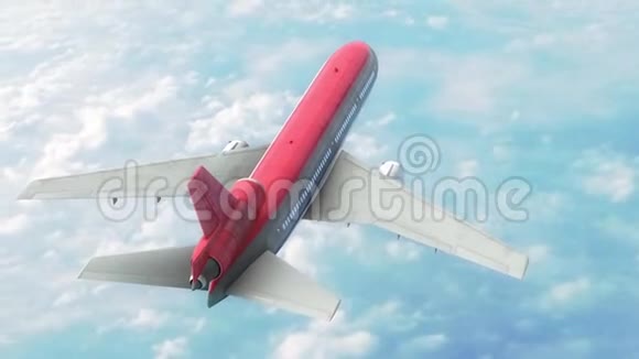 飞机空中云朵红顶三维渲染动画视频的预览图