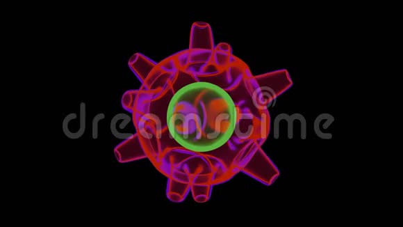 射线病毒彩色霓虹轮廓的病毒冠状病毒COVID19或冠状病毒三维概念下X射线显微镜视频的预览图