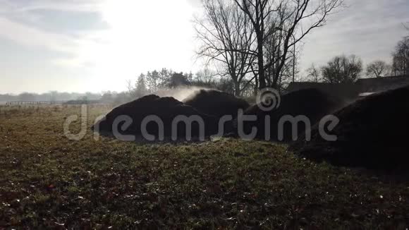 冬季农场粪肥蒸堆视频的预览图