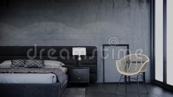 带家具的现代阁楼卧室室内设计平底锅左镜头视频超高清4K3840x21603D动画视频的预览图