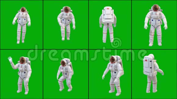 具有绿色屏幕背景的不同位置宇航员视频的预览图
